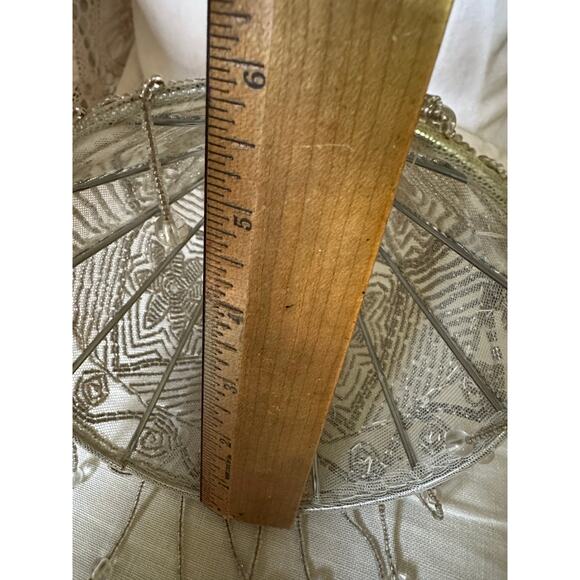 Beaded Lamp Shade Fringed gray small floral mesh 6x6x2.5” Victorian - Picture 14 of 14